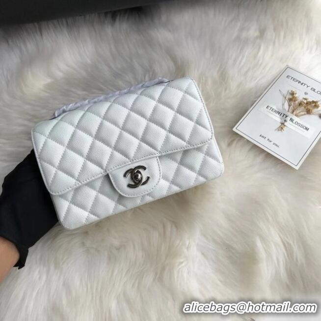 Most Popular Chanel Mini Flap Bag Grained Calfskin A1116 White Silver