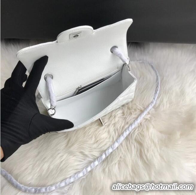 Most Popular Chanel Mini Flap Bag Grained Calfskin A1116 White Silver