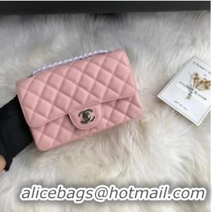 Cheapest Chanel mini flap bag Grained Calfskin A1116 Pink Silver