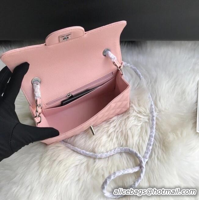 Cheapest Chanel mini flap bag Grained Calfskin A1116 Pink Silver