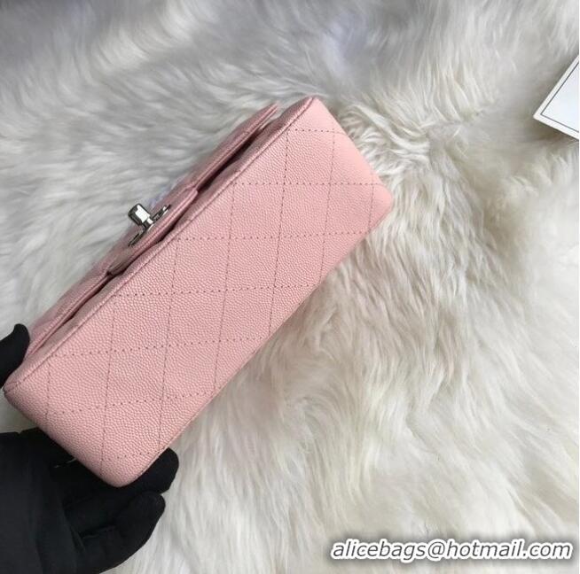 Cheapest Chanel mini flap bag Grained Calfskin A1116 Pink Silver