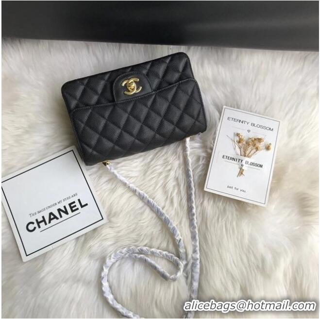 Best Chanel mini flap bag Grained Calfskin &GOLD-Tone Metal A1116 black