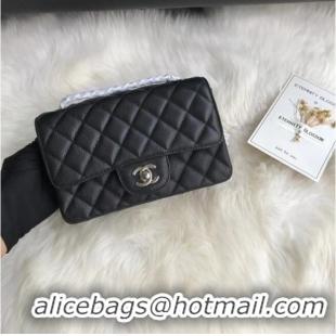 Luxury New Chanel mini flap bag Grained Calfskin &silver-Tone Metal A1116 black silver