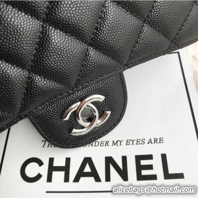 Luxury New Chanel mini flap bag Grained Calfskin &silver-Tone Metal A1116 black silver