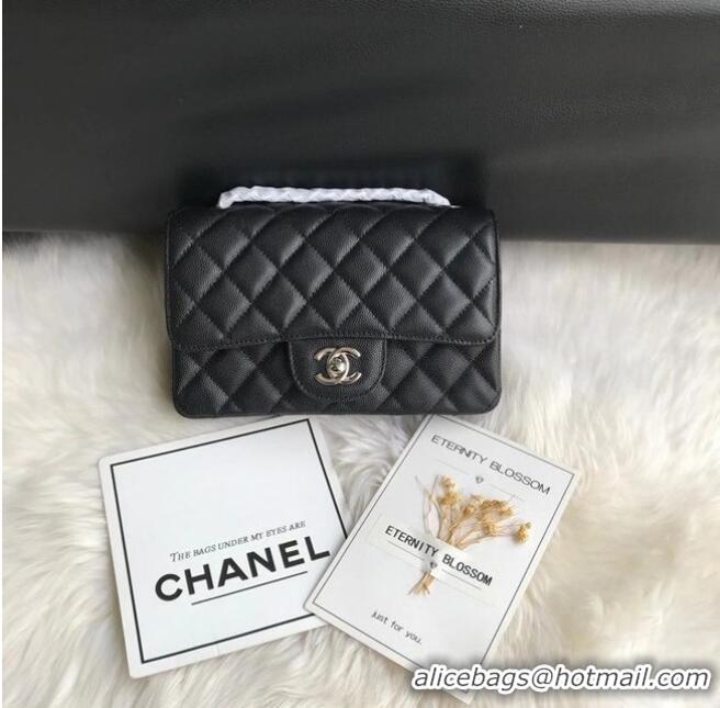 Luxury New Chanel mini flap bag Grained Calfskin &silver-Tone Metal A1116 black silver