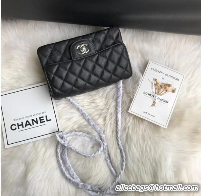 Luxury New Chanel mini flap bag Grained Calfskin &silver-Tone Metal A1116 black silver