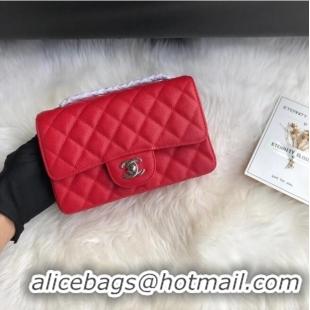 Promotional Chanel mini flap bag Grained Calfskin A1116 RED Silver