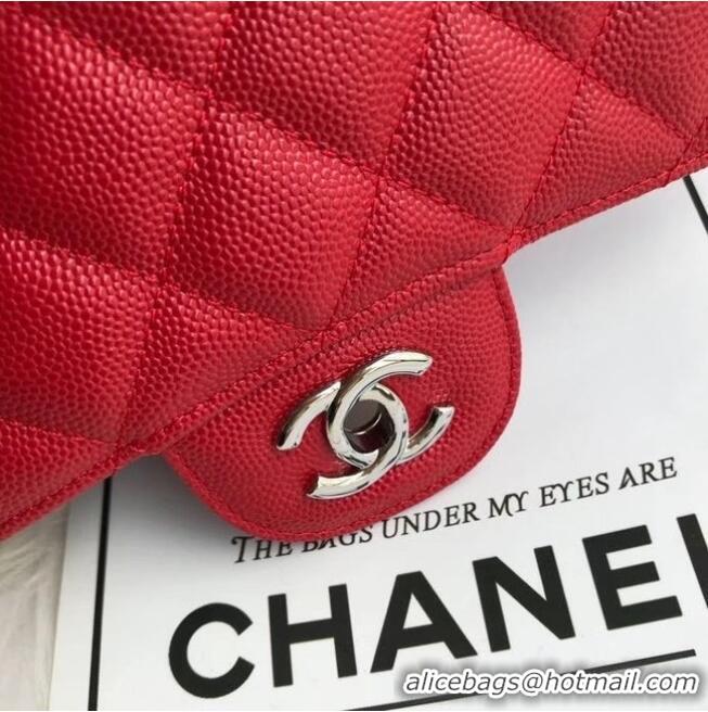 Promotional Chanel mini flap bag Grained Calfskin A1116 RED Silver