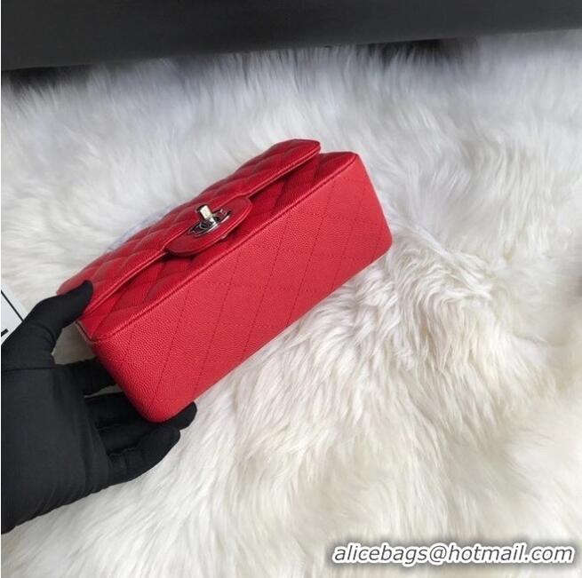 Promotional Chanel mini flap bag Grained Calfskin A1116 RED Silver