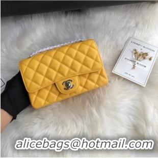 Low Cost Chanel mini flap bag Grained Calfskin A1116 Yellow Silver