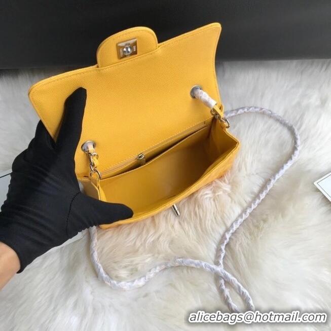 Low Cost Chanel mini flap bag Grained Calfskin A1116 Yellow Silver