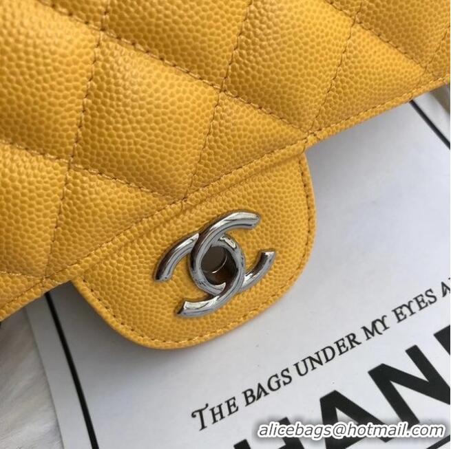 Low Cost Chanel mini flap bag Grained Calfskin A1116 Yellow Silver