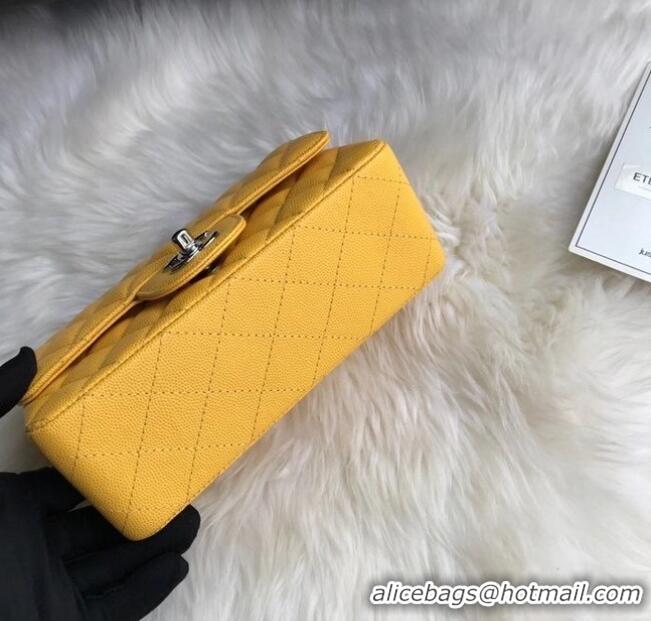 Low Cost Chanel mini flap bag Grained Calfskin A1116 Yellow Silver