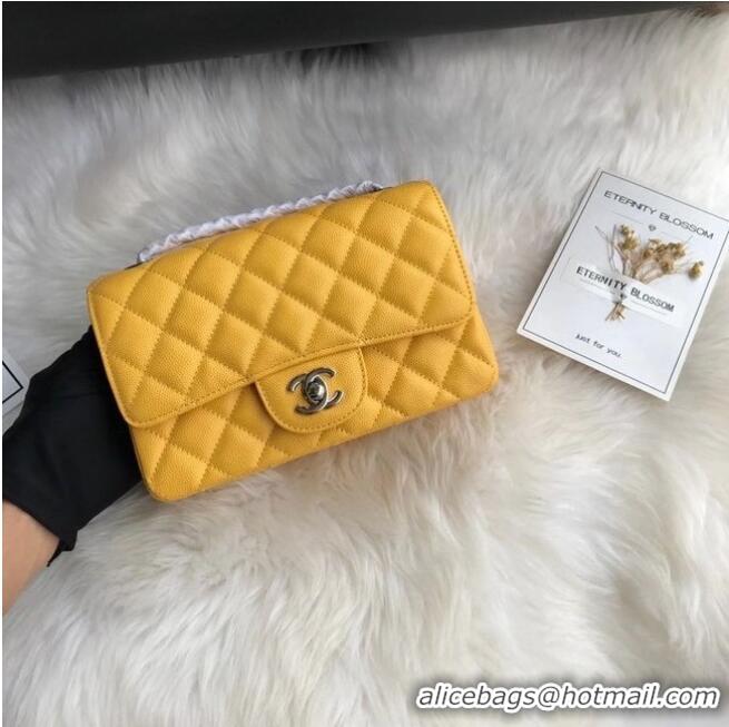 Low Cost Chanel mini flap bag Grained Calfskin A1116 Yellow Silver