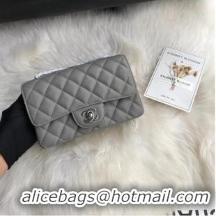 Pretty Style Chanel mini flap bag Grained Calfskin A1116 Gray Silver