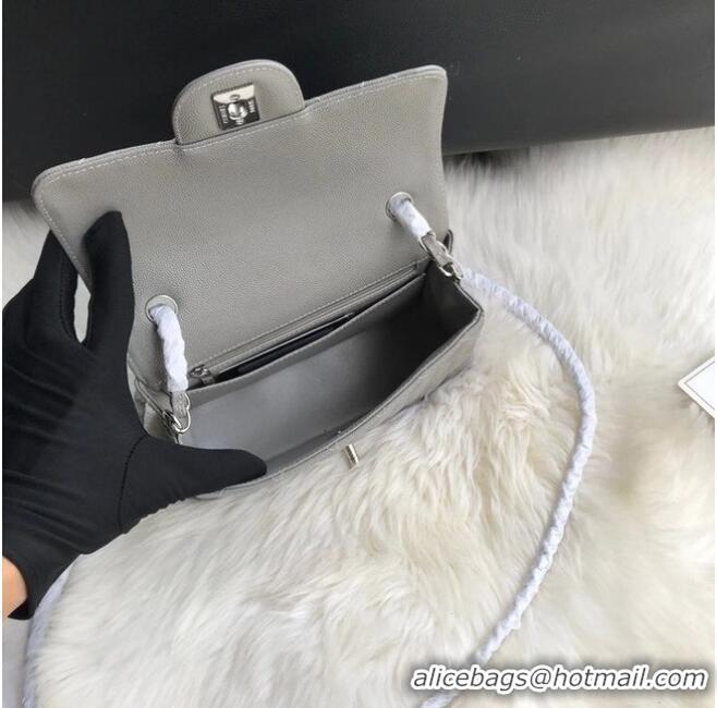 Pretty Style Chanel mini flap bag Grained Calfskin A1116 Gray Silver