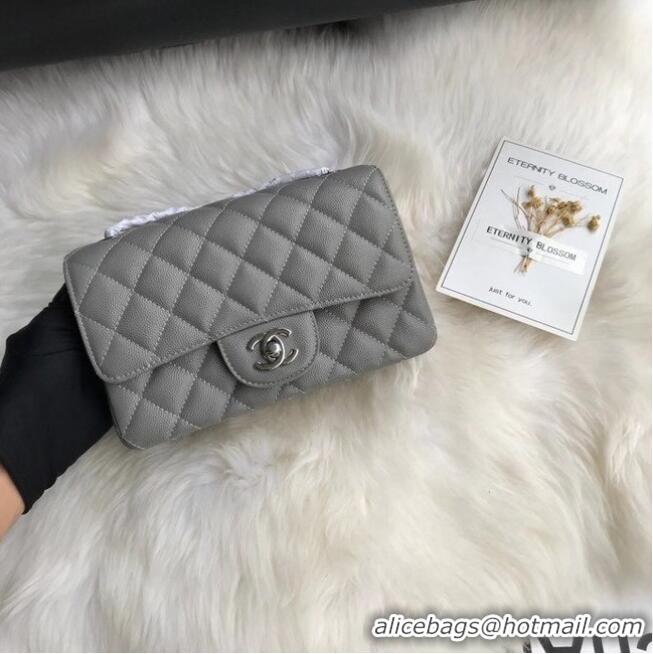 Pretty Style Chanel mini flap bag Grained Calfskin A1116 Gray Silver