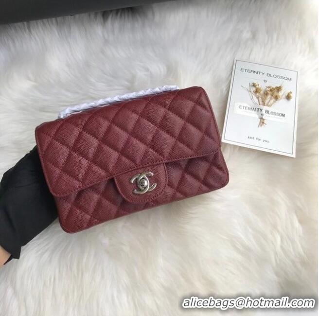 Promotional Chanel mini flap bag Grained Calfskin A1116 Burgundy Silver