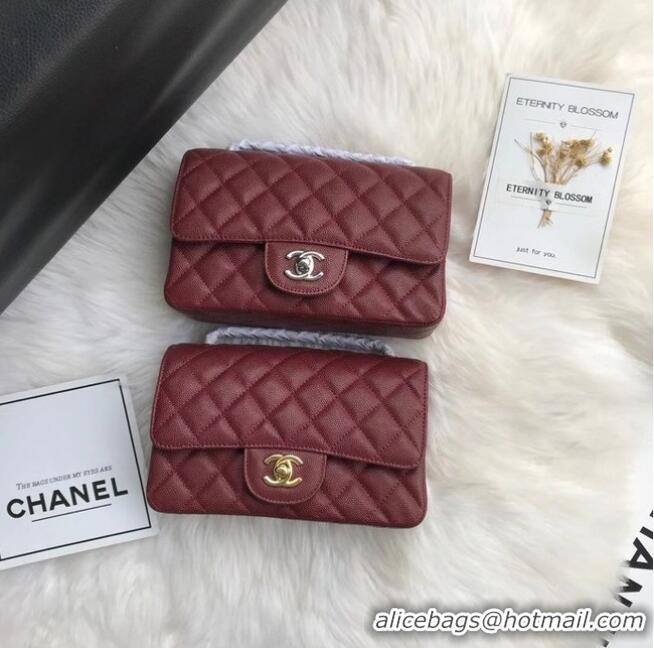 Promotional Chanel mini flap bag Grained Calfskin A1116 Burgundy Silver