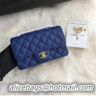 Famous Brand Chanel mini flap bag Grained Calfskin A1116 dark blue Gold