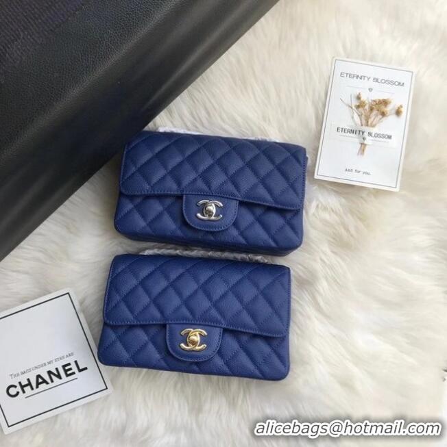 Famous Brand Chanel mini flap bag Grained Calfskin A1116 dark blue Gold