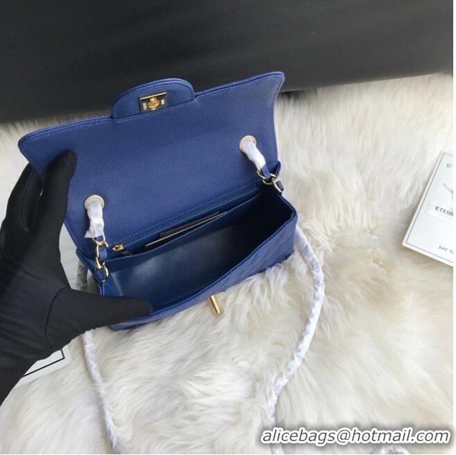 Famous Brand Chanel mini flap bag Grained Calfskin A1116 dark blue Gold