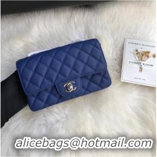 Reasonable Price Chanel mini flap bag Grained Calfskin A1116 dark blue Silver