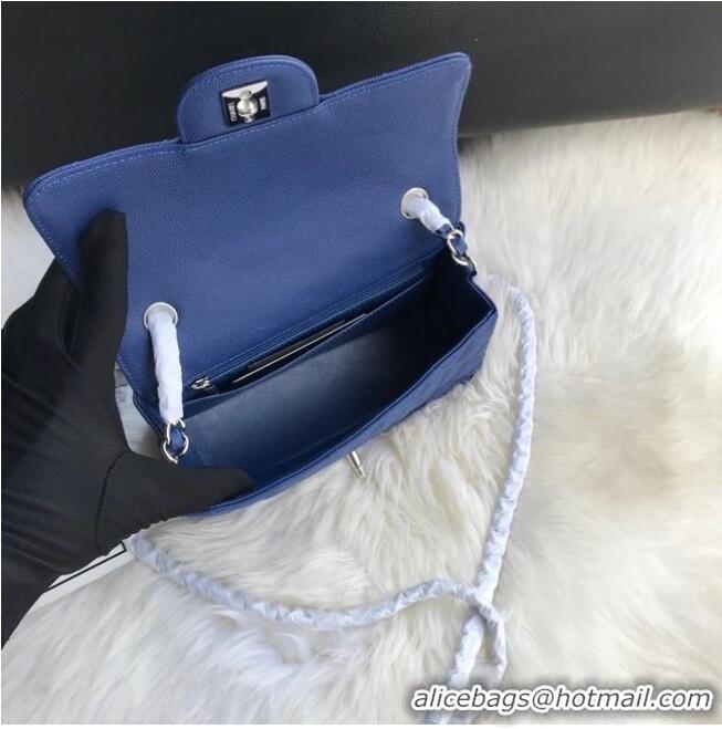 Reasonable Price Chanel mini flap bag Grained Calfskin A1116 dark blue Silver