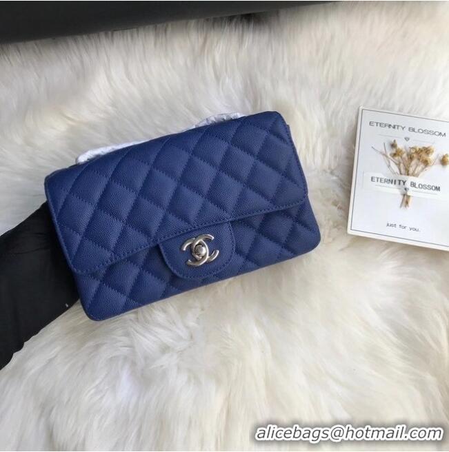 Reasonable Price Chanel mini flap bag Grained Calfskin A1116 dark blue Silver