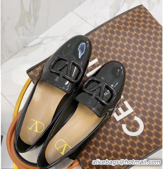 Top Sale Valentino Garavani VLogo Patent Leather Flat Loafers 092258 Black