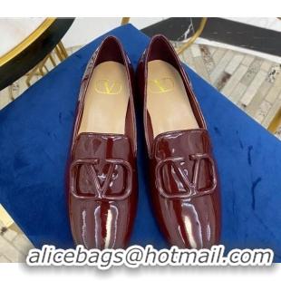 Best Luxury Valentino Garavani VLogo Patent Leather Flat Loafers 092258 Burgundy