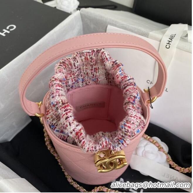 Buy Inexpensive Chanel drawstring bag Lambskin & Gold Metal AS6695 pink