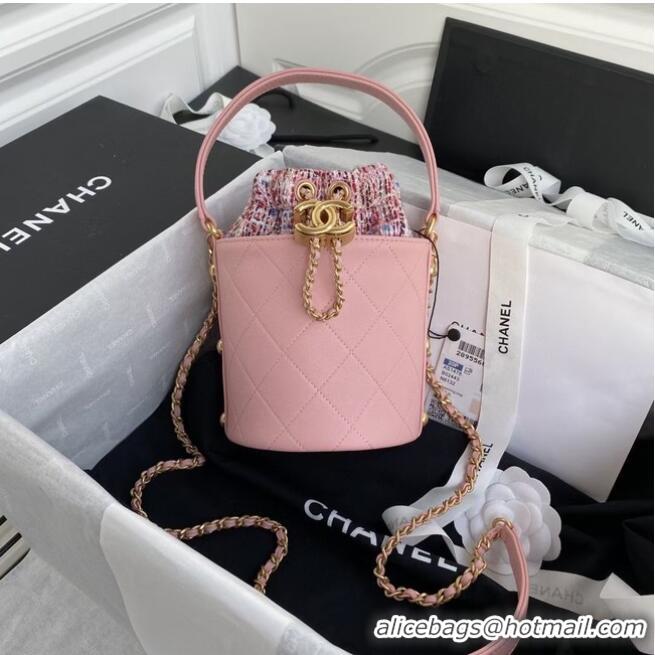 Buy Inexpensive Chanel drawstring bag Lambskin & Gold Metal AS6695 pink