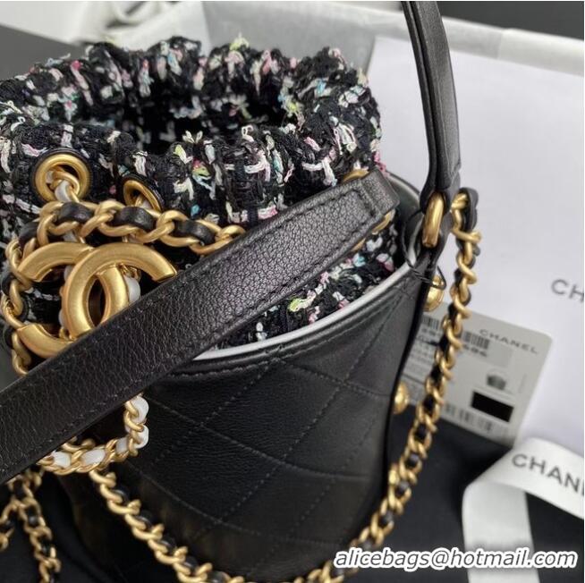 Good Product Chanel drawstring bag Lambskin & Gold Metal AS6695 black