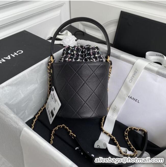 Good Product Chanel drawstring bag Lambskin & Gold Metal AS6695 black