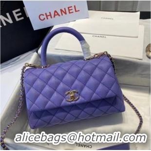 Shop Duplicate Chanel flap bag with top handle A92990 purple