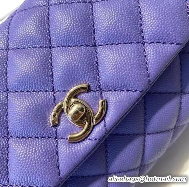 Shop Duplicate Chanel flap bag with top handle A92990 purple