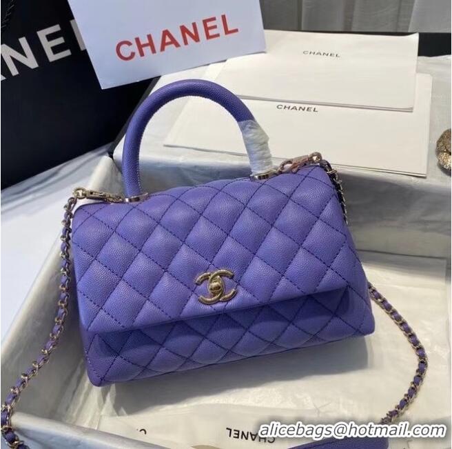 Shop Duplicate Chanel flap bag with top handle A92990 purple