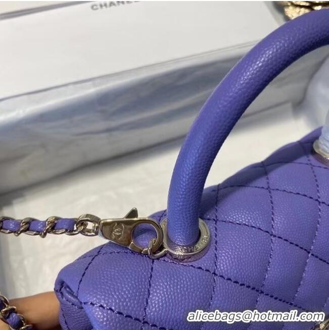 Shop Duplicate Chanel flap bag with top handle A92990 purple