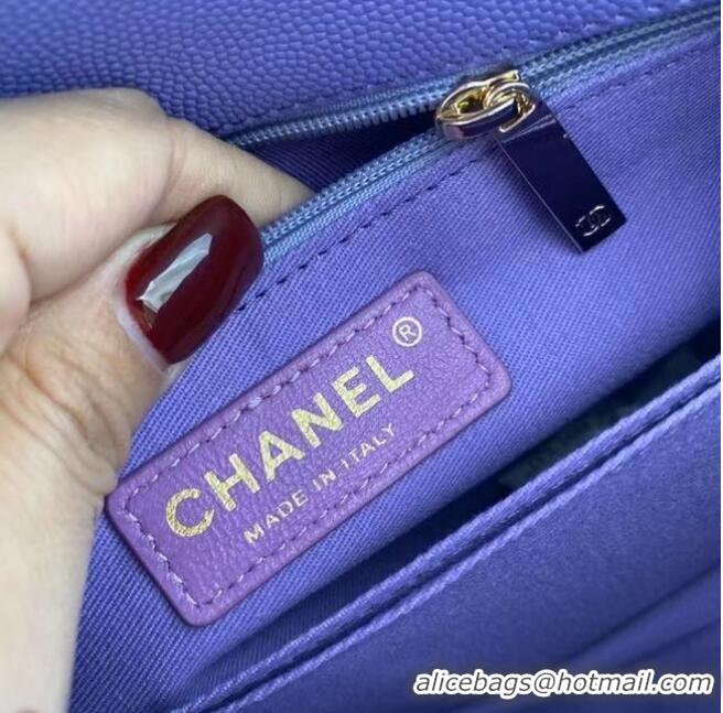 Shop Duplicate Chanel flap bag with top handle A92990 purple