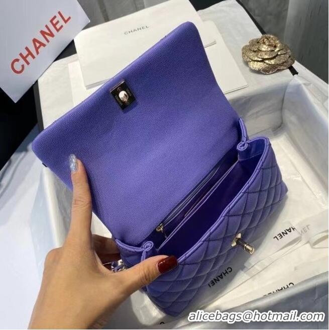 Shop Duplicate Chanel flap bag with top handle A92990 purple