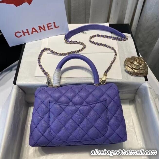 Shop Duplicate Chanel flap bag with top handle A92990 purple