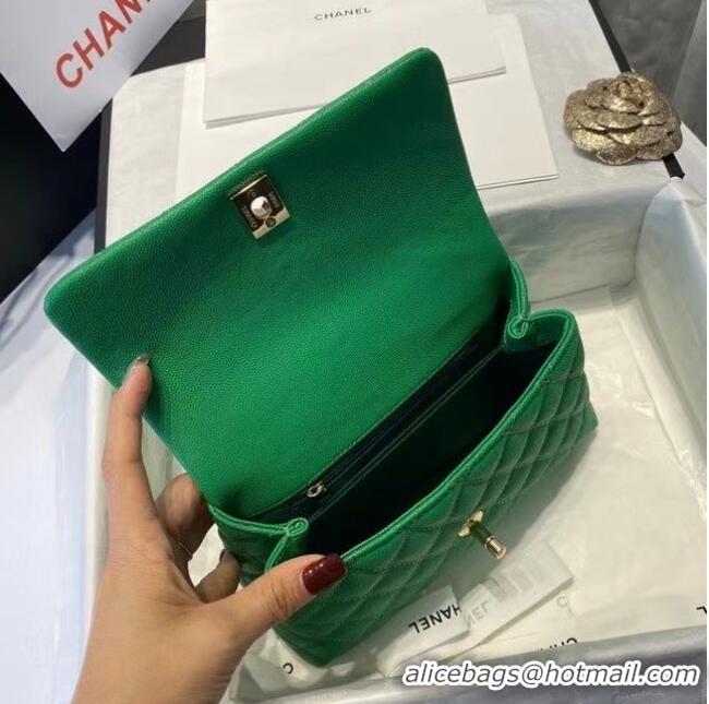 Popular Style Chanel flap bag with top handle A92990 green