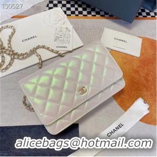 Top Quality Chanel WOC Original Sheepskin Leather Flap cross-body bag V33814 Pearlescent white Silver chain