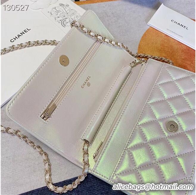 Top Quality Chanel WOC Original Sheepskin Leather Flap cross-body bag V33814 Pearlescent white Silver chain