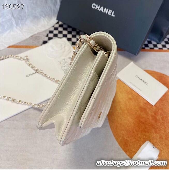 Top Quality Chanel WOC Original Sheepskin Leather Flap cross-body bag V33814 Pearlescent white Silver chain