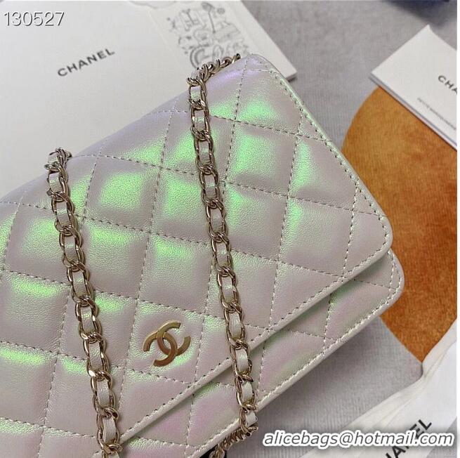 Top Quality Chanel WOC Original Sheepskin Leather Flap cross-body bag V33814 Pearlescent white Silver chain