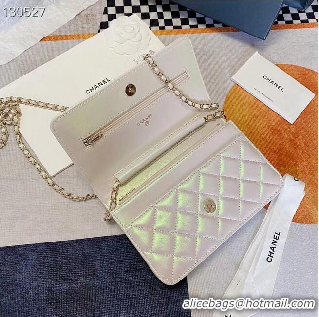 Top Quality Chanel WOC Original Sheepskin Leather Flap cross-body bag V33814 Pearlescent white Silver chain