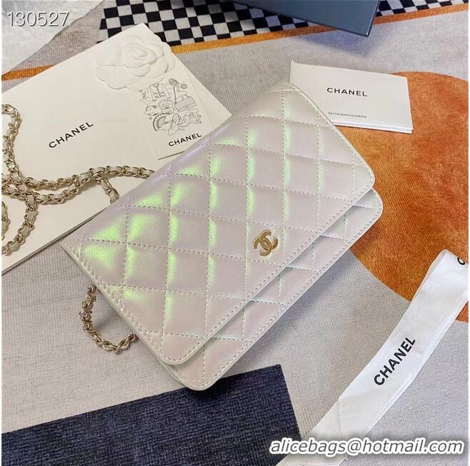 Top Quality Chanel WOC Original Sheepskin Leather Flap cross-body bag V33814 Pearlescent white Silver chain