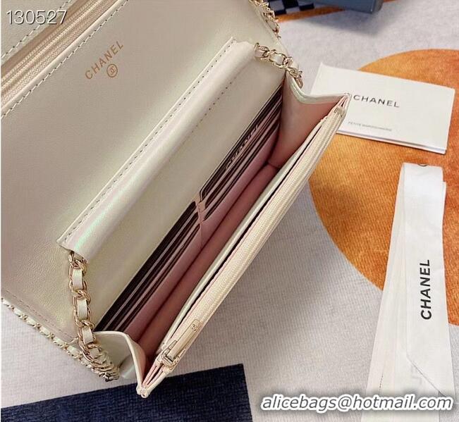 Top Quality Chanel WOC Original Sheepskin Leather Flap cross-body bag V33814 Pearlescent white Silver chain